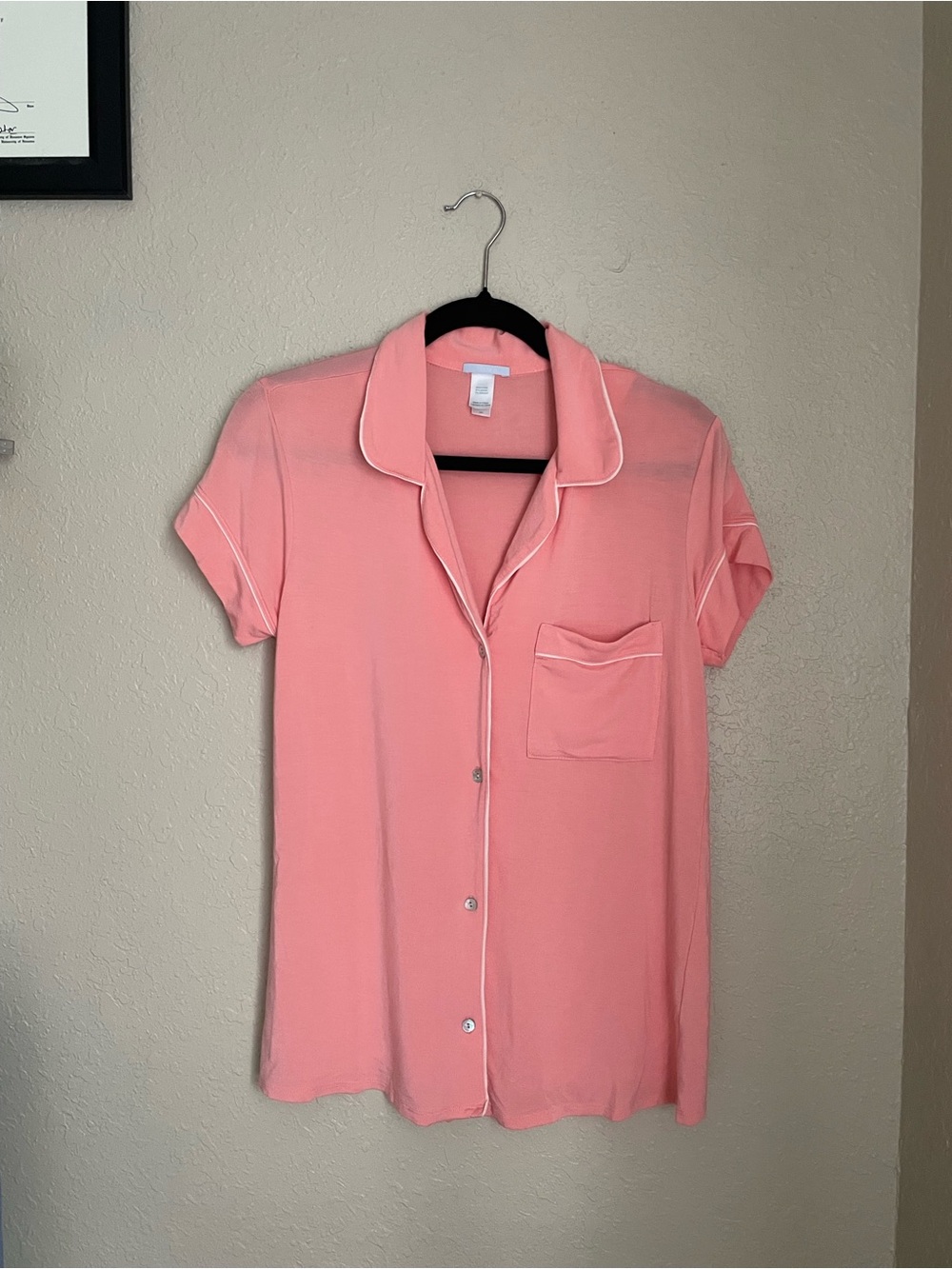 Eberjey Gisele Tencel Modal Short Sleeve Size Small Coral Pink Pajama PJ Button